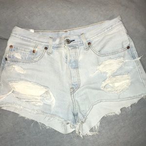 Levi light-washed ripped jean shorts